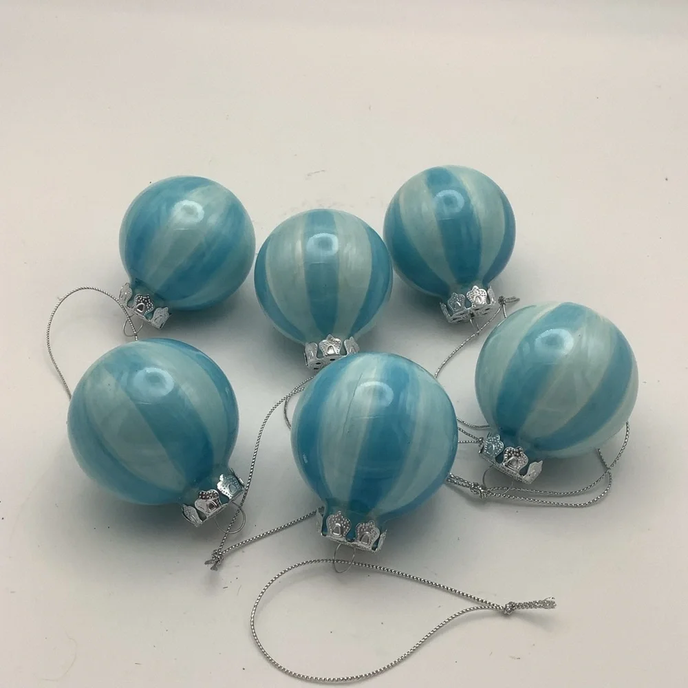 IKEA KÖLD Light Blue and White Marbled Glass Ornament Set of Six